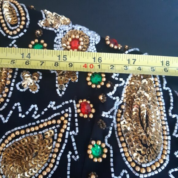 Night Vogue SZ Med 100% Silk Beaded & Sequin Black Evening Dress - Picture 14 of 16